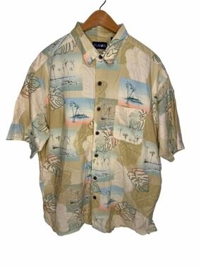 Planks Hawaiian Shirt Mens XL Tropical Beach Palm Tree Button Front Aloha